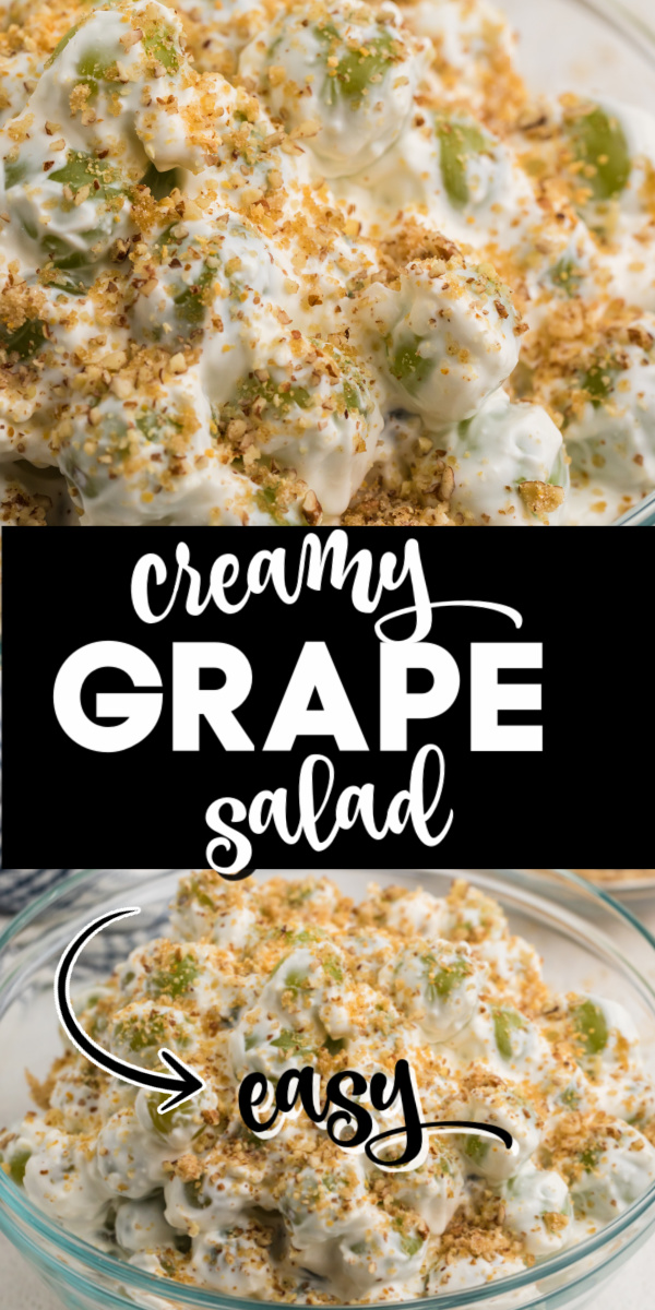 This creamy grape salad recipe is the perfect, easy dessert for any occasion! Made with cream cheese, sugar, vanilla, chopped pecans, and more.