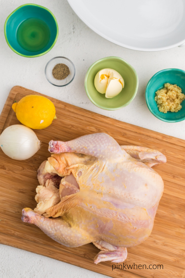 Ingredients needed for roasted chicken.