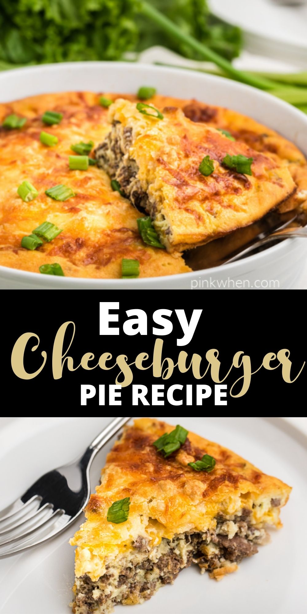 This delicious and easy Cheeseburger Pie is a hearty weeknight meal that the whole family will love. This easy family recipe is made with ground beef, Bisquick, cheese, and more. You'll love how delicious this dinner pie is and how fast it gets devoured!