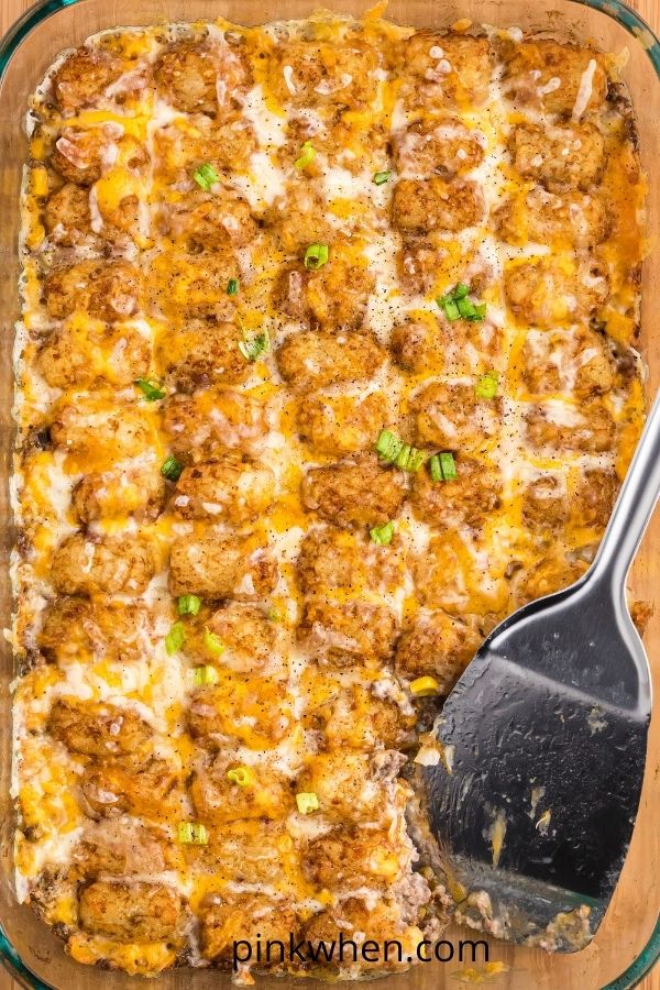 Tater Tot Casserole missing a scoop.