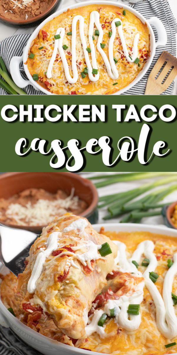 Chicken Taco Casserole is a family favorite weeknight meal made with boneless, skinless chicken breasts, homemade taco seasoning, green chilies, loaded with cheese, and so much more. This easy recipe is also perfect for meal prepping with the leftovers.