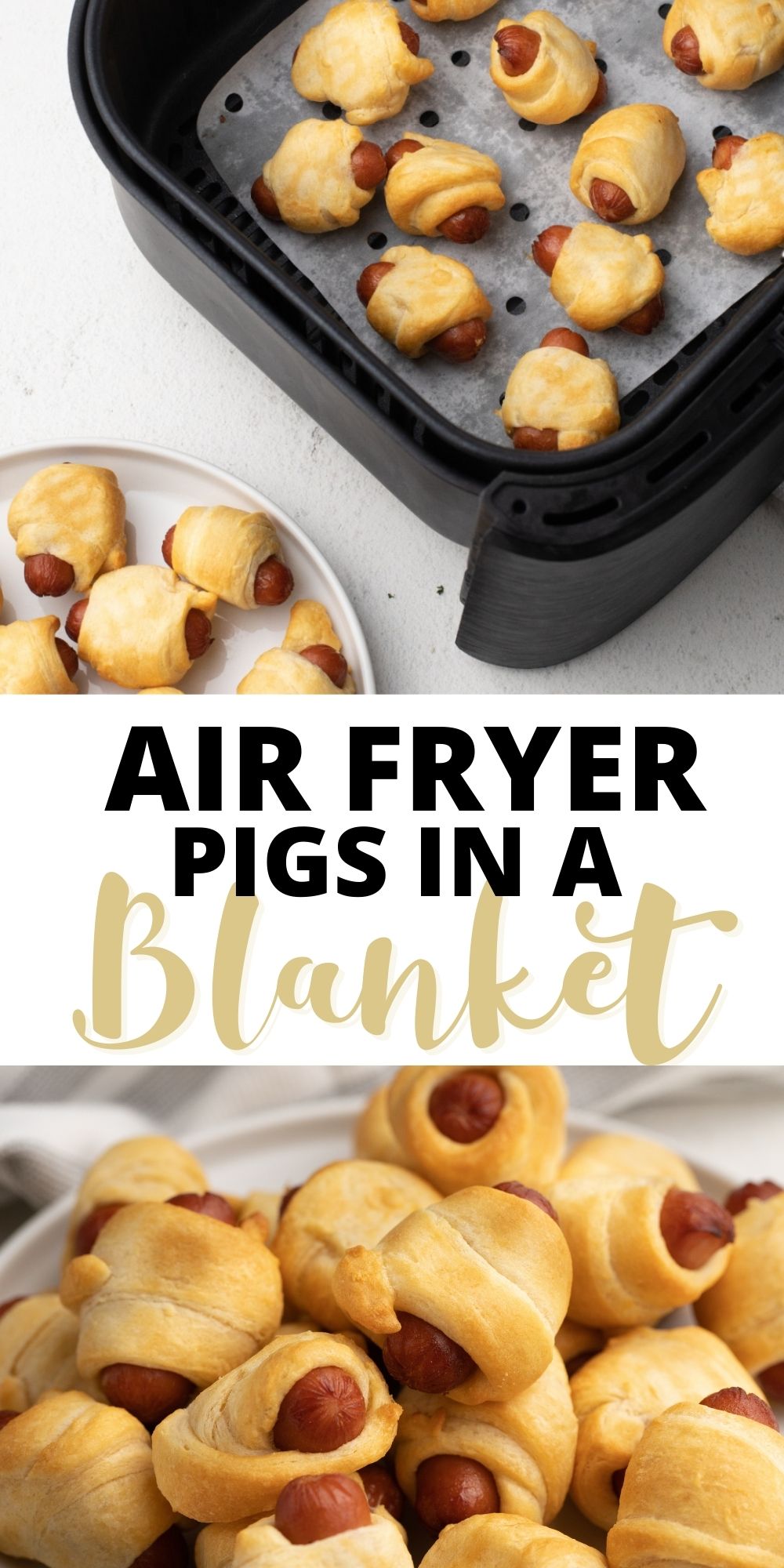 Pigs in a Blanket are made quick and easy in the Air Fryer! This easy appetizer uses crescent rolls and cocktail sausages for a delicious snack that can be made in just 10 minutes! An easy recipe the whole family will love.