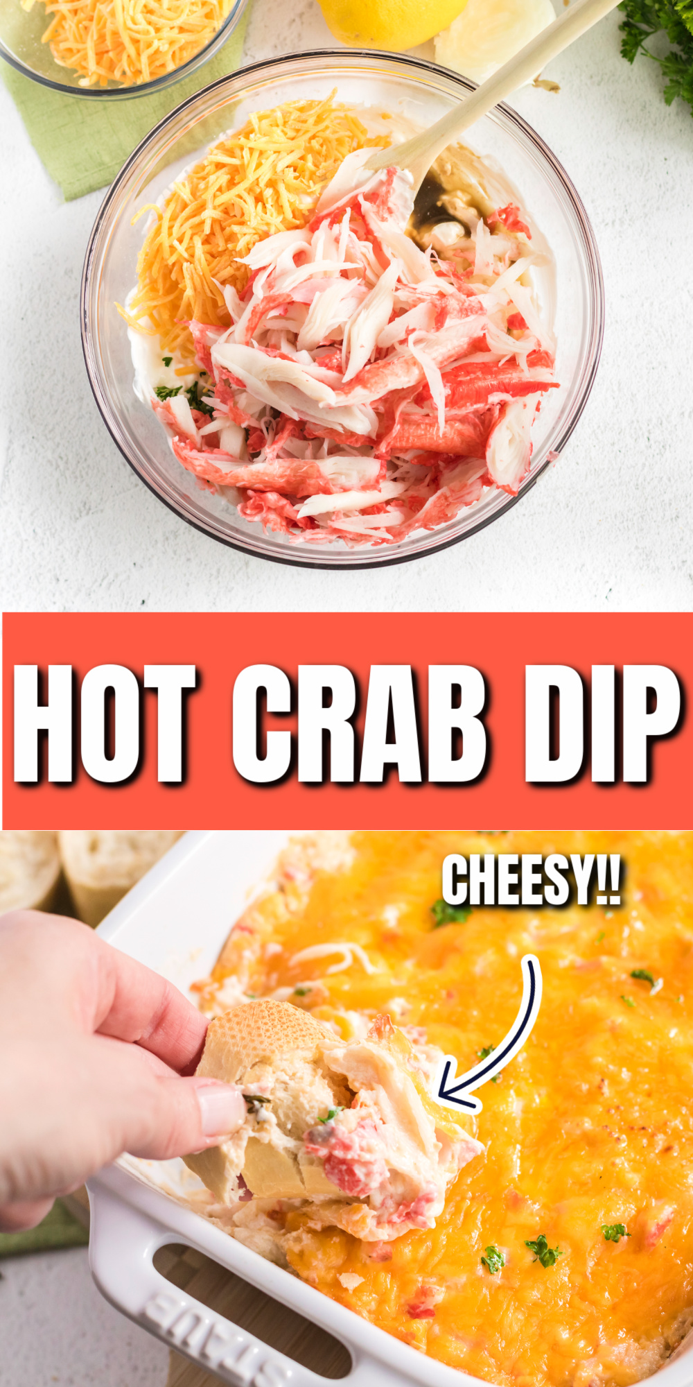Hot Crab Dip is the perfect appetizer for a party, holiday, or just because. Made with lump crab meat, mayonnaise, onion, seasonings, and more. You will love this easy, cheesy, crab dip.