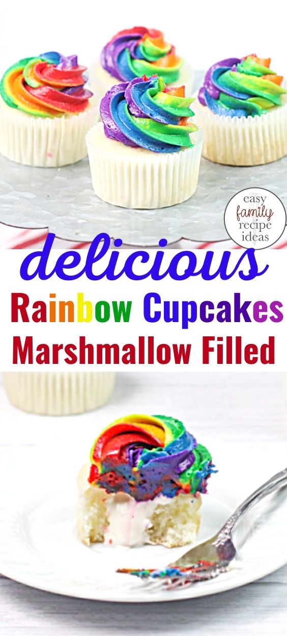 Delicious Marshmallow Cream-filled Rainbow Cupcakes Recipe