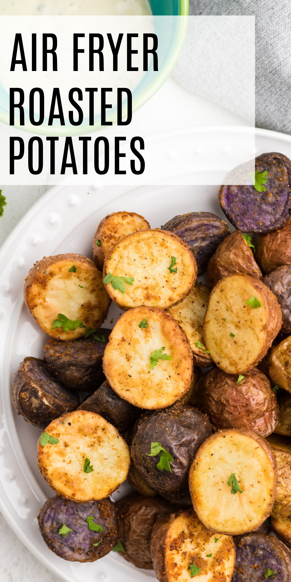 Air Fryer Roasted Potatoes are made with petite medley potatoes, olive oil, and the perfect blend of seasonings to make this the perfect air fryer side dish. If you're looking for an easy appetizer or side dish to make in the air fryer, look no further than this air fryer baby potatoes recipe.