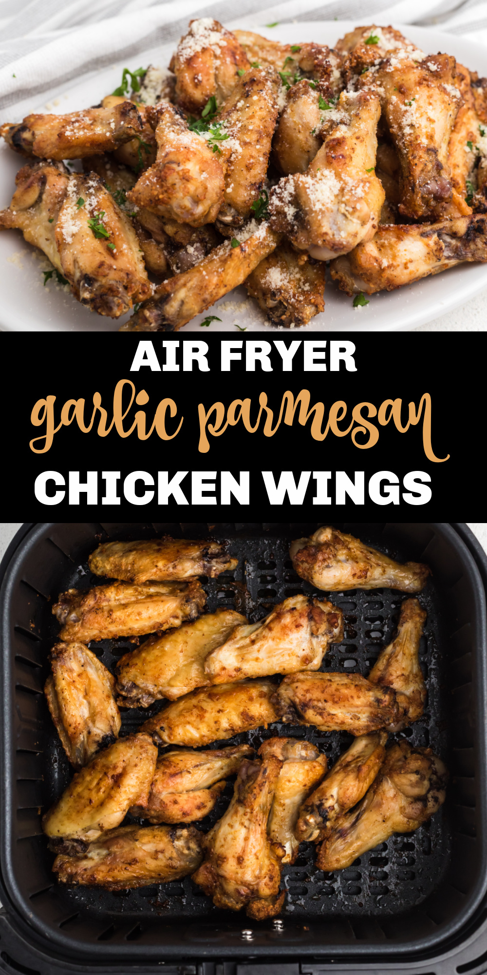 Air Fryer Garlic Parmesan Chicken Wings are one of my favorite appetizers! Made with fresh wings, parmesan cheese, parsley, and more.