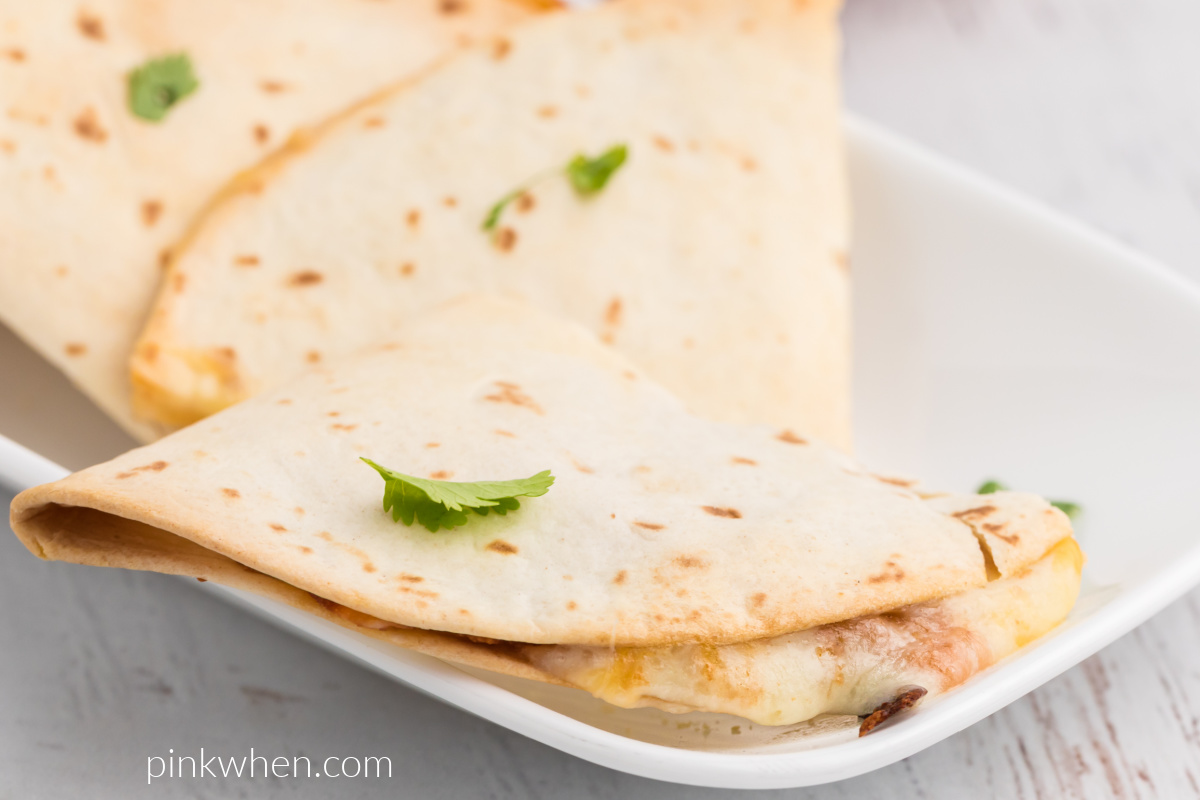 Close up of air fried quesadillas ready to eat. 