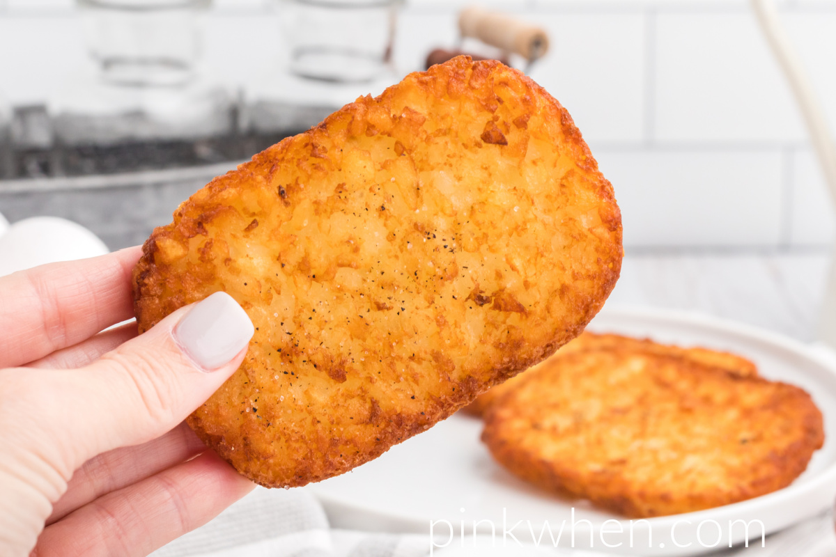Crispy golden brown hash brown patty ready to eat. 