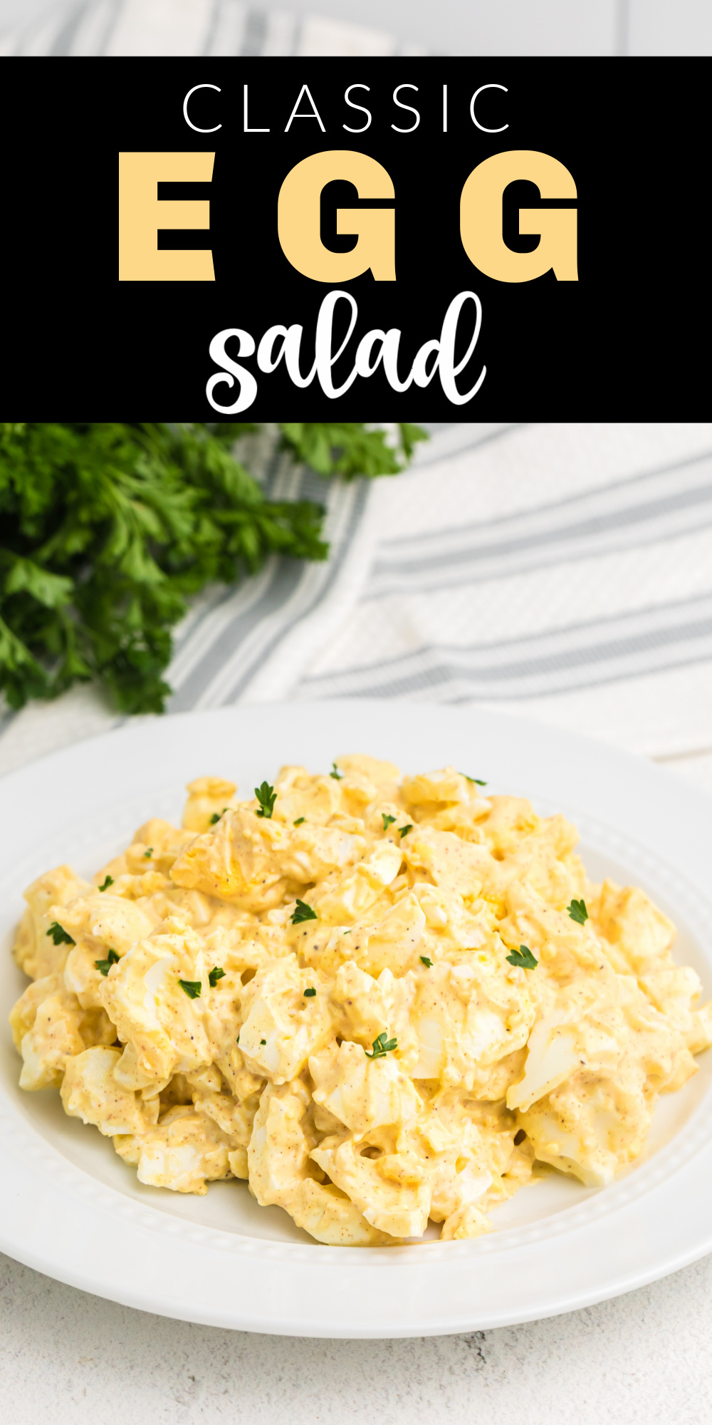 This easy egg salad recipe is literally the EASIEST egg salad ever. Made with hard boiled eggs, dijon mustard, seasonings, and more. It's a delicious, light lunch recipe that makes the best egg salad sandwiches.