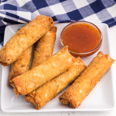air fried egg rolls on a white plate