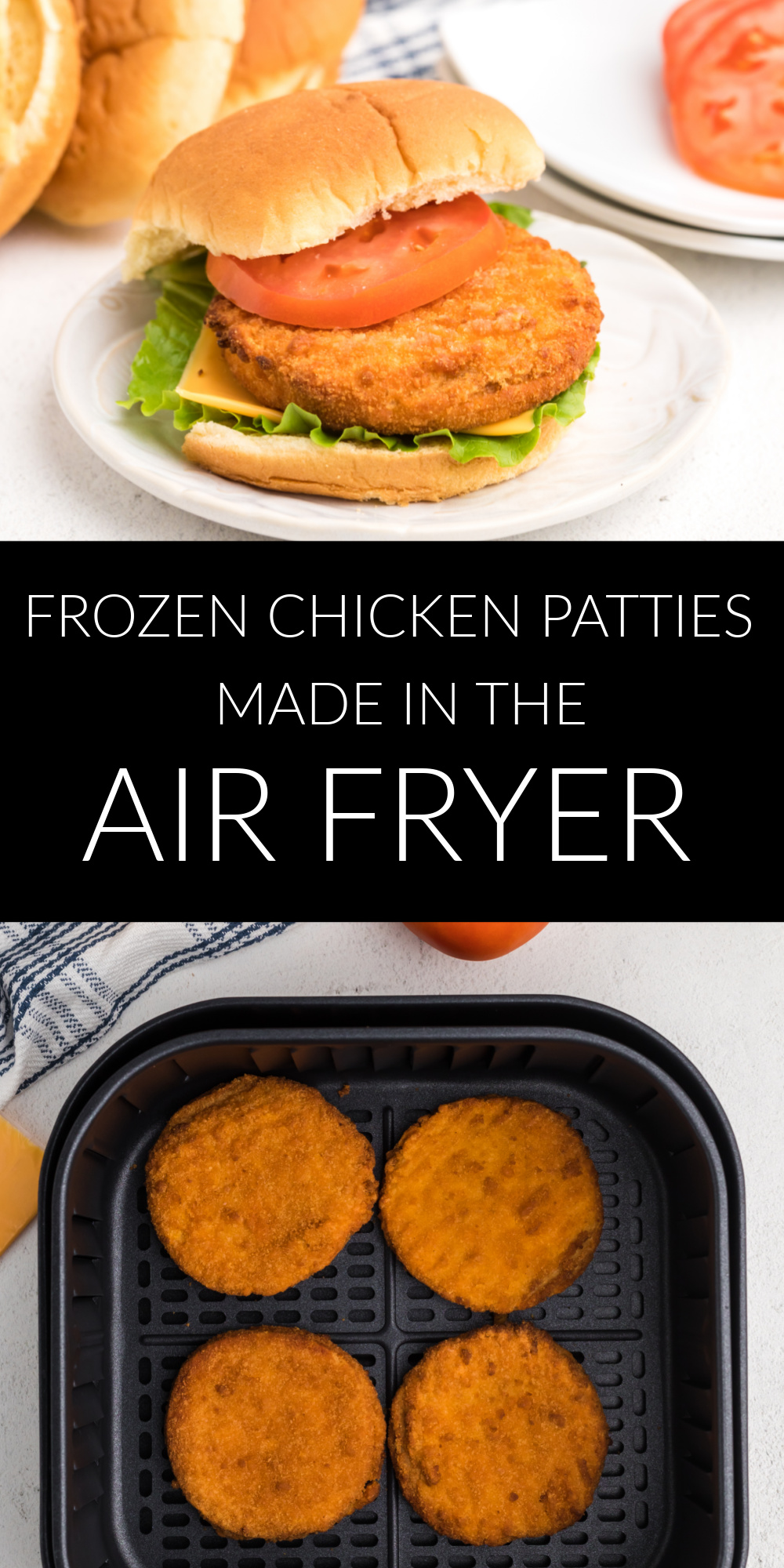Air fryer Tyson frozen breaded chicken patties - These crispy chicken patties are absolutely incredible! Every bite is extra crispy and browned on the outside. The inside is soft, juicy, and cooked to perfection every time. Customize these chicken sandwiches by adding a bun, tomato, cheese, or any other topping you choose and you've got a quick dinner idea the whole family will enjoy!