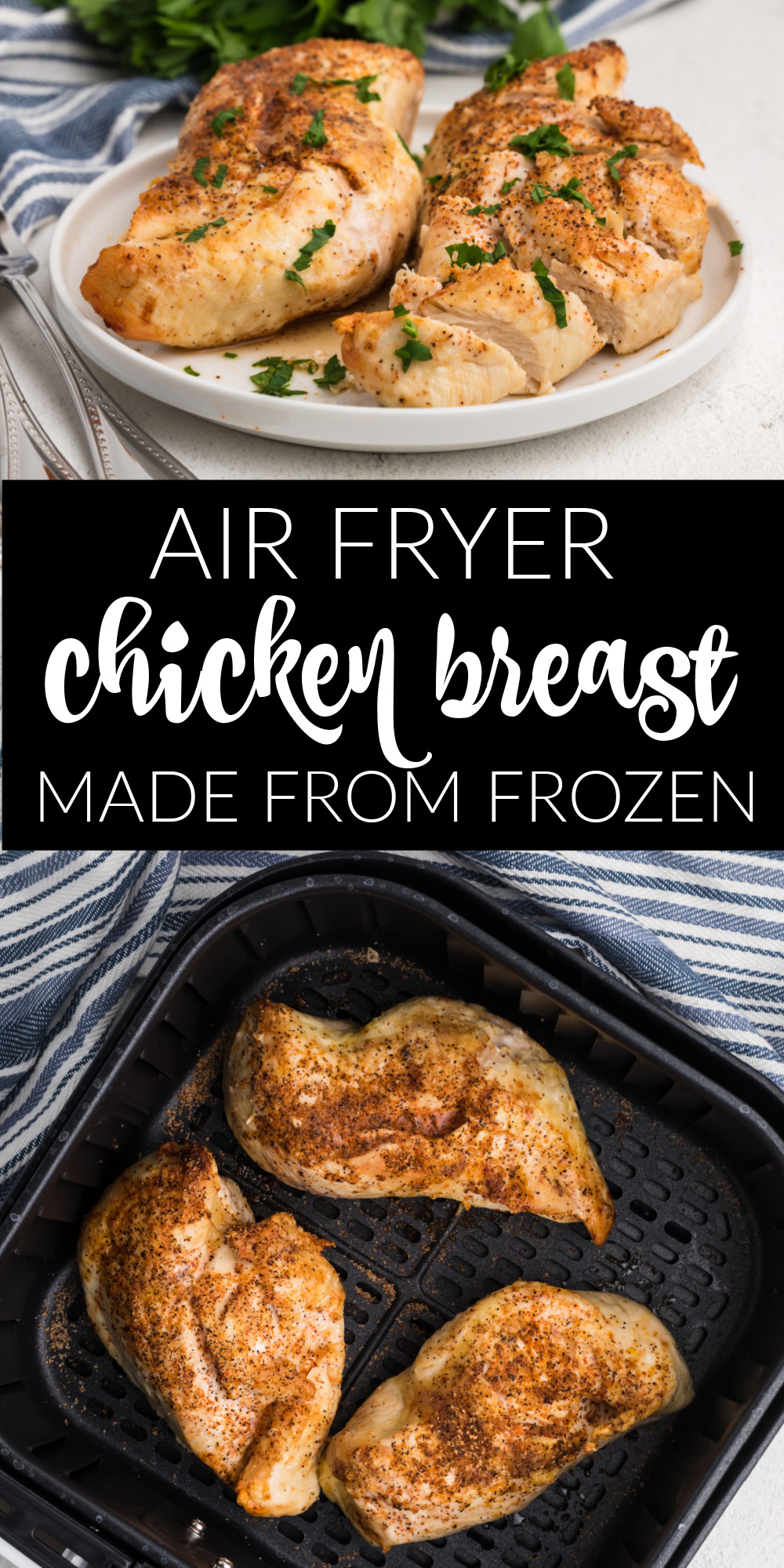 How To Cook Frozen chicken breasts in the air fryer - A juicy chicken breast is guaranteed to become your new favorite dinner staple. From freezer to air fryer with no thawing time in between, the frozen chicken breasts cooks beautifully. Every mouthful is deliciously browned, tender, and juicy. And, thanks to many seasoning options, these frozen chicken breasts can be served with your favorite side dishes helping you to create a delicious, easy chicken dinner.