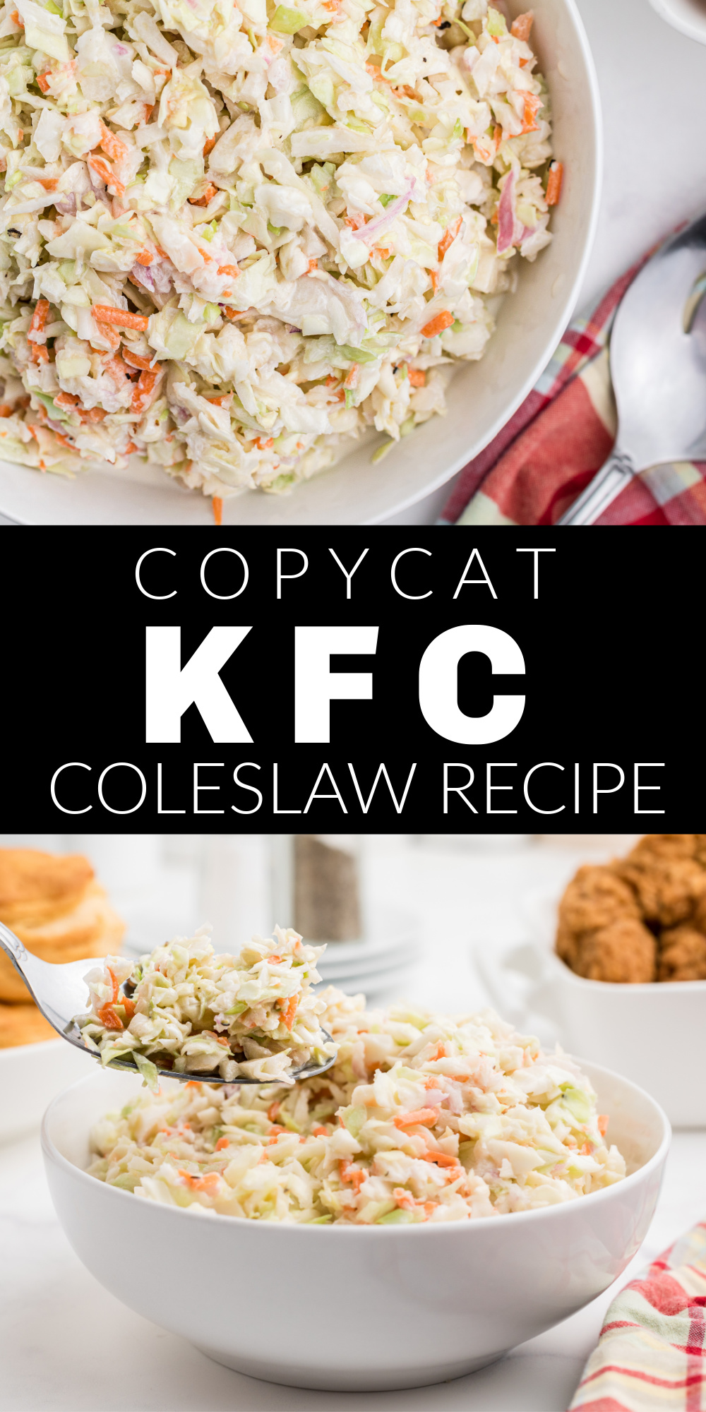 This easy copycat KFC Coleslaw recipe is the perfect side dish! It's so close to the real thing that no one will ever know it was made in your own kitchen. This homemade coleslaw recipe is one of my favorite things to add as a side or a simple snack, and it's perfect for a summer bbq.