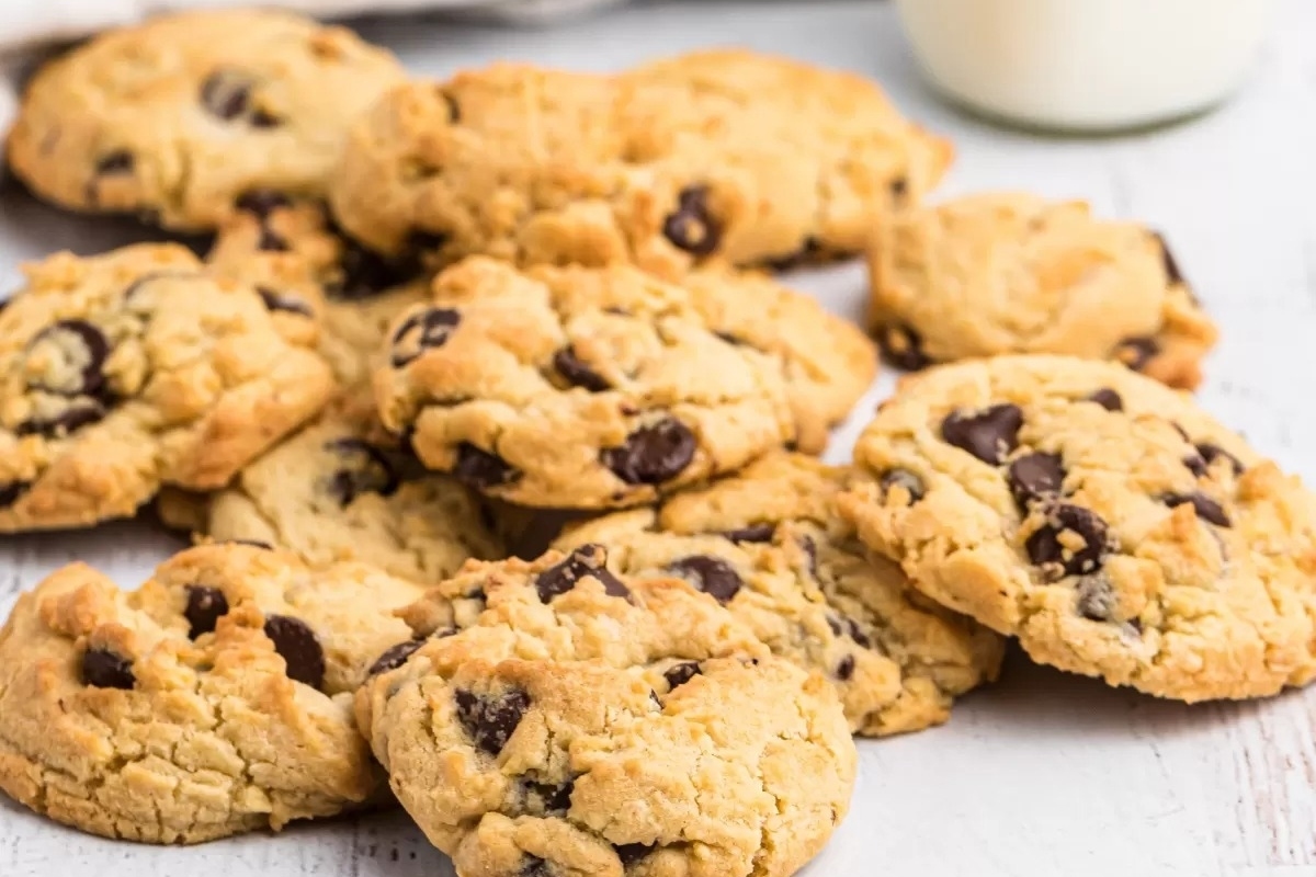 Rustic looking cookies with chocolate chips.