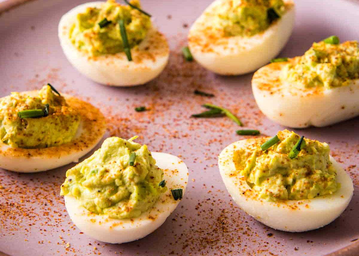 Devilled eggs made with avocado.