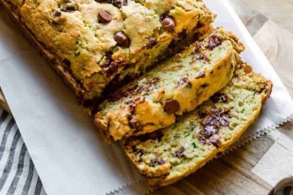 Zucchini bread with chocolate chips in every bite.