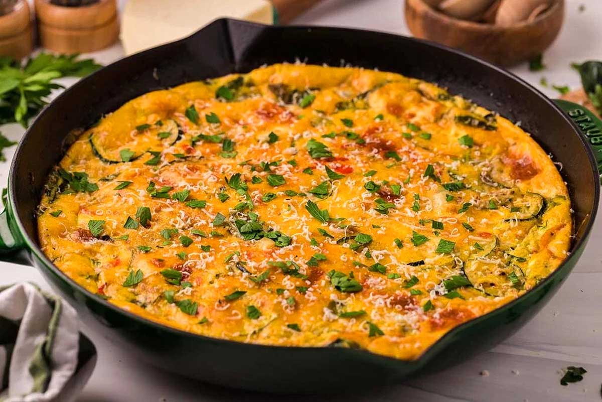 Italian Frittata in a skillet pan. This is one of the best breakfast for dinner recipes.