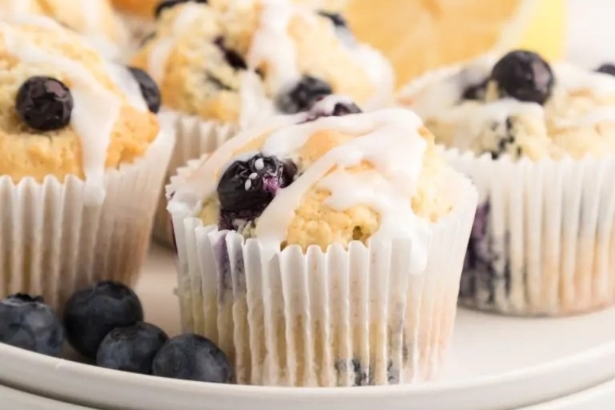A stack of lemon blueberry muffins.