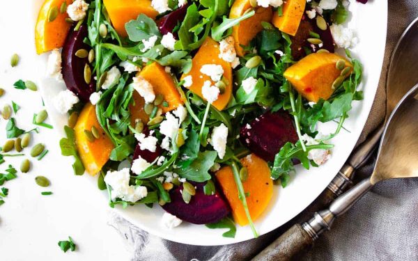 Roasted beets on greens.
