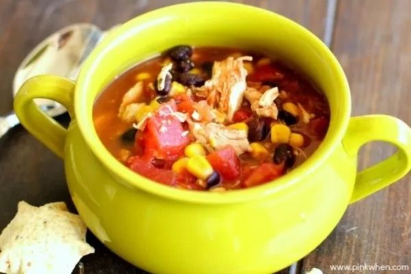 Slow Cooker Chicken Taco Soup served in a small bowl.