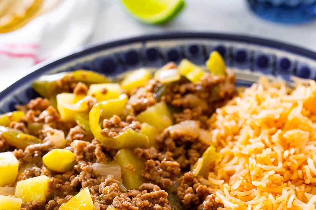 Mexican picadillo in a pan.