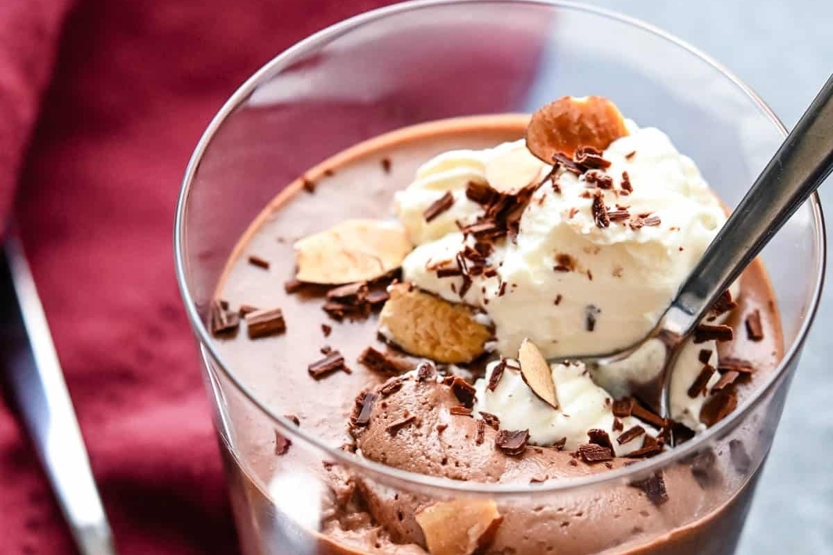 No Bake Chocolate Mousse in a Glass with Whipped Cream and Nuts - Perfect Holiday Dessert!