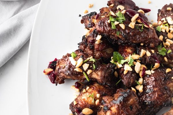 Game Day wings with sauce and nuts.