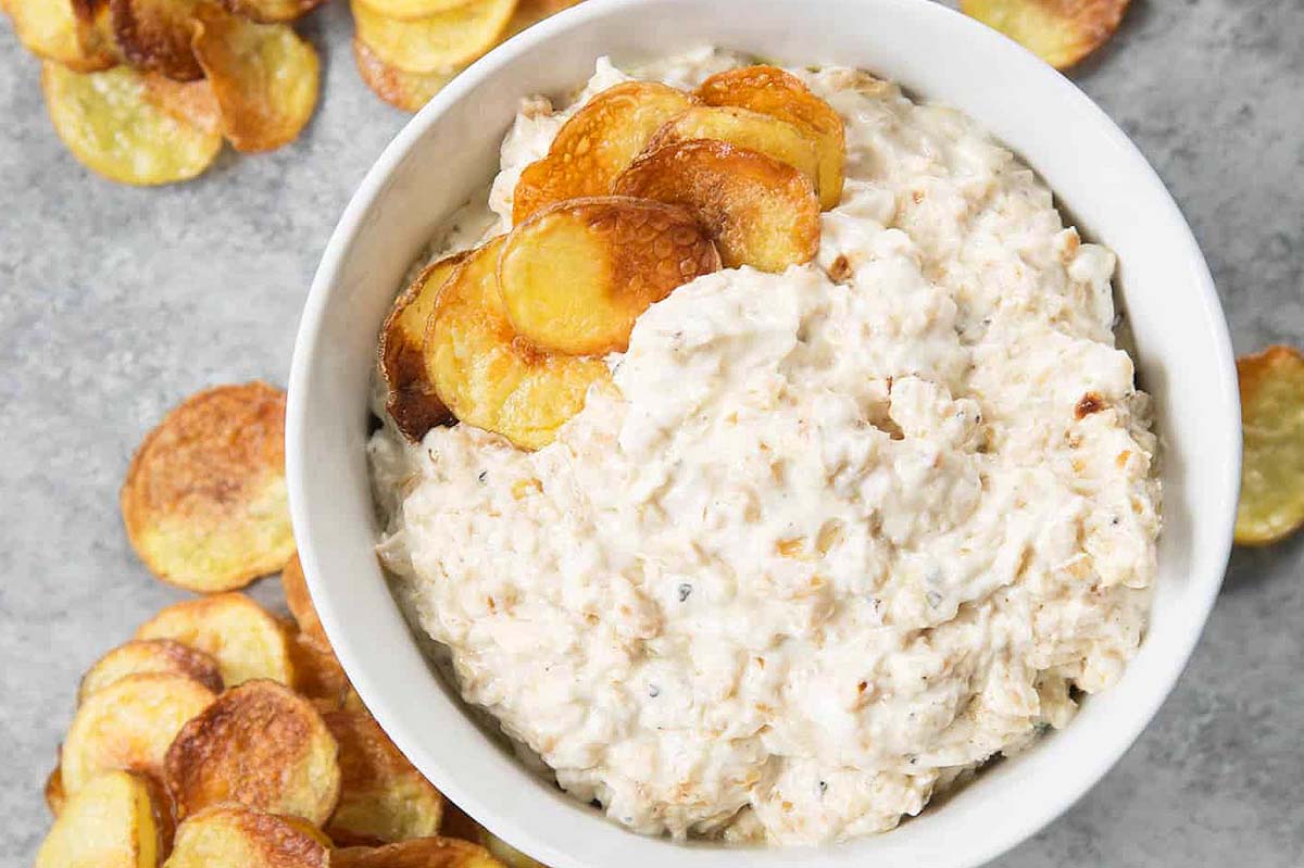 Game day dip with potato chips.