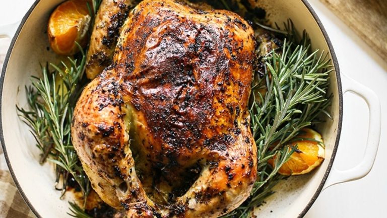 Citrus and Rosemary Roasted Chicken on a plate.