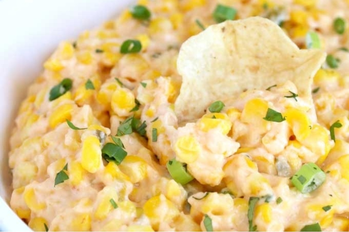 Slow cooker corn dip on a plate.