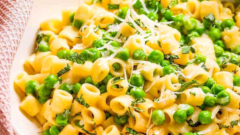 Weekend comfort food: A bowl of pasta with peas and parmesan.