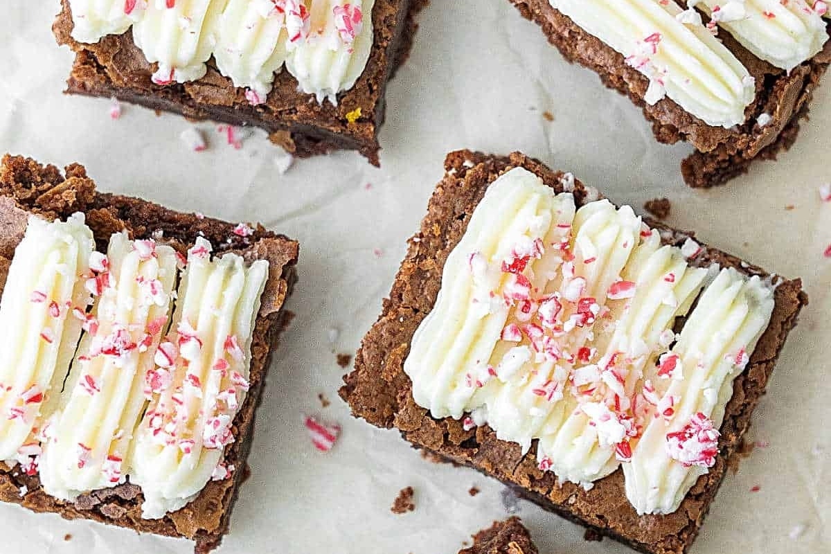 Peppermint brownies with candy cane frosting