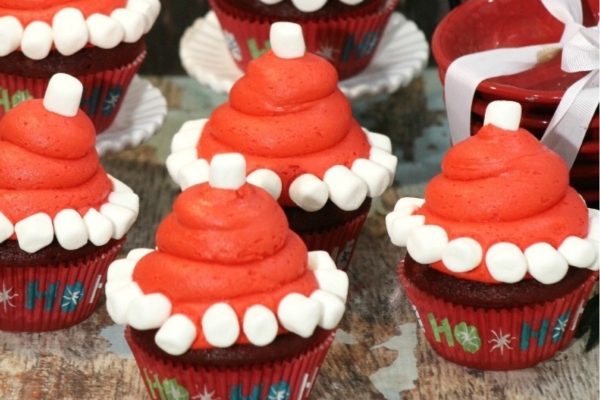 Red velvet Christmas cupcakes.