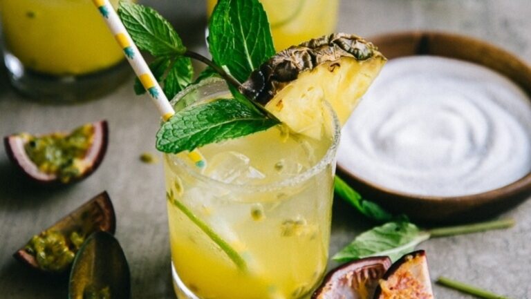 A refreshing pineapple margarita with a hint of mint and the sweetness of fresh figs.