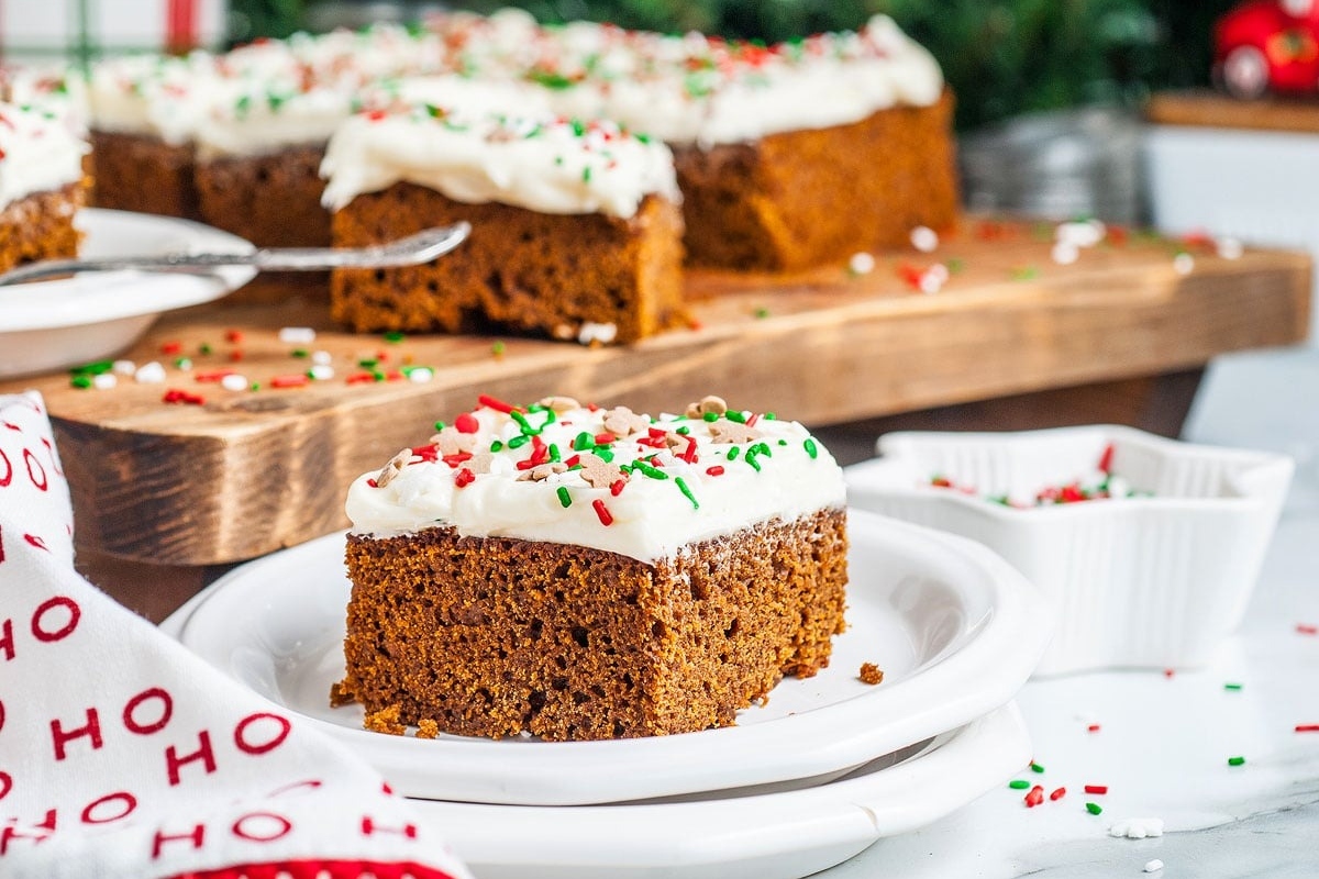 Gingerbread cake on a plate.