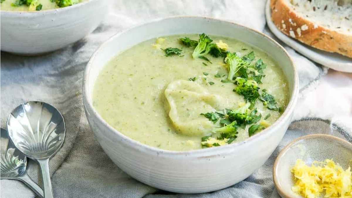 Winter Soup Recipes to Warm You Up 7 Broccoli and potato soup in a bowl.