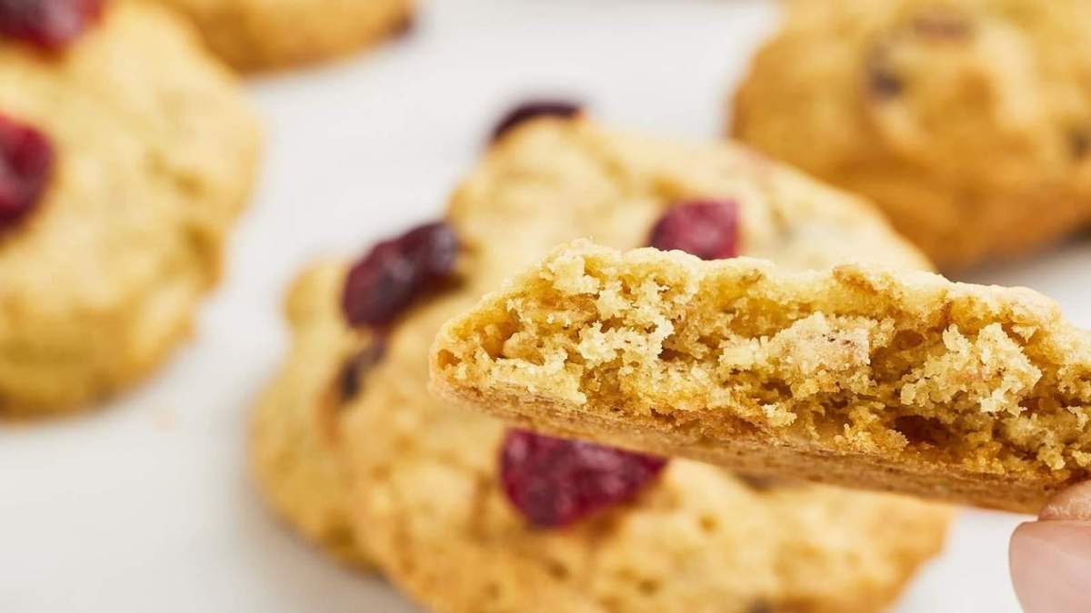 Best Cookie Recipes for Mother's Day 32 A person holding a cookie with cranberries on it, perfect for your shared roundup of cookie recipes.
