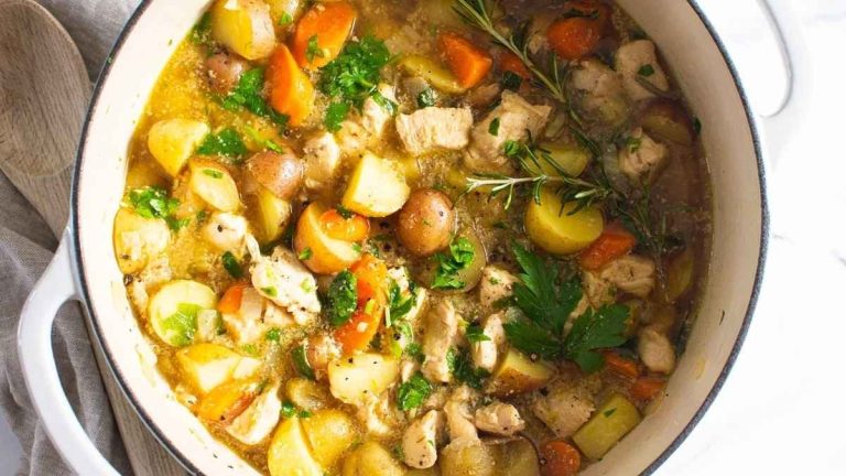 Chicken stew in a pot.