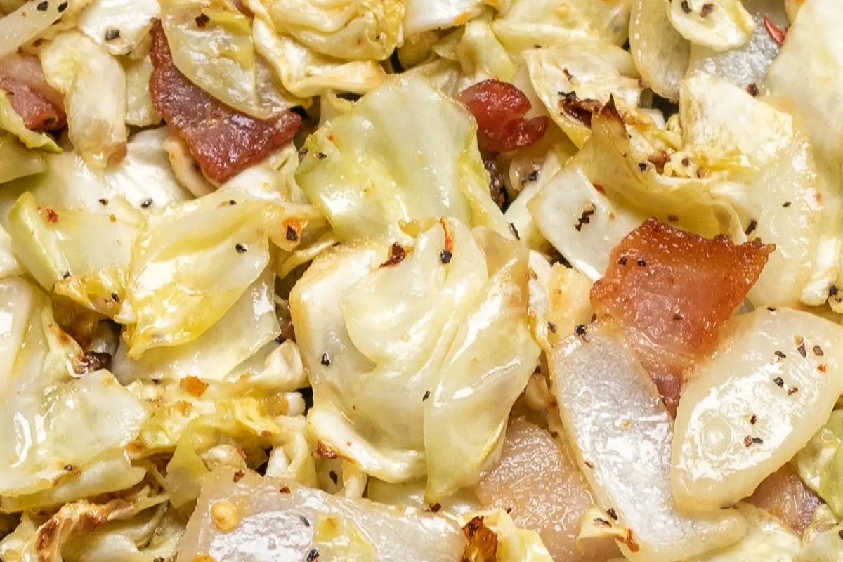 Low Carb Sauteed cabbage with bacon and onions.