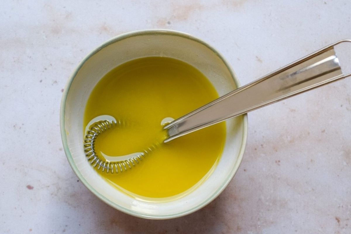 Olive oil with truffle oil in a bowl.