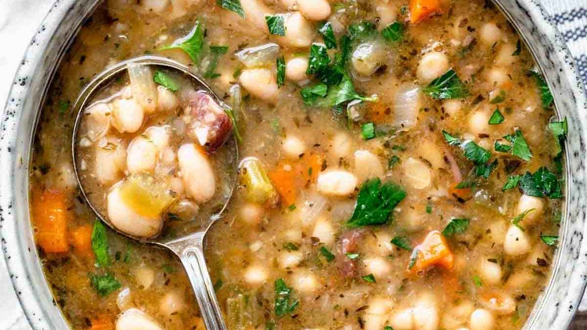 Winter Soup Recipes to Warm You Up 5 Ham and white bean soup in a bowl.