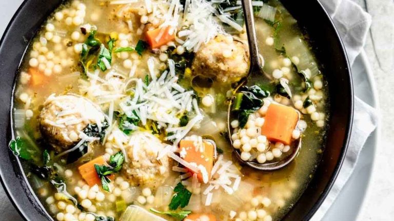 Italian wedding soup in a bowl.
