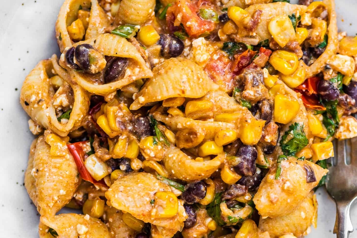 A Make Ahead pasta dish with black beans and corn.