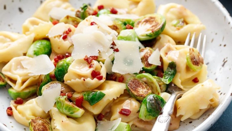 Recipe: Tortellini with Brussel Sprouts and Pomegranate.