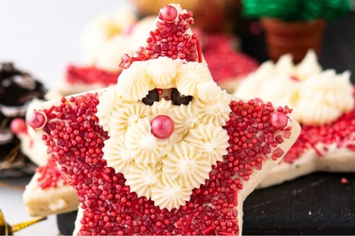 Themed Santa Claus cookies decorated with icing and decorations are perfect for festive holiday recipes.