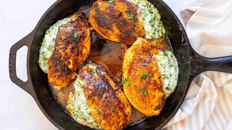 Spinach stuffed chicken.