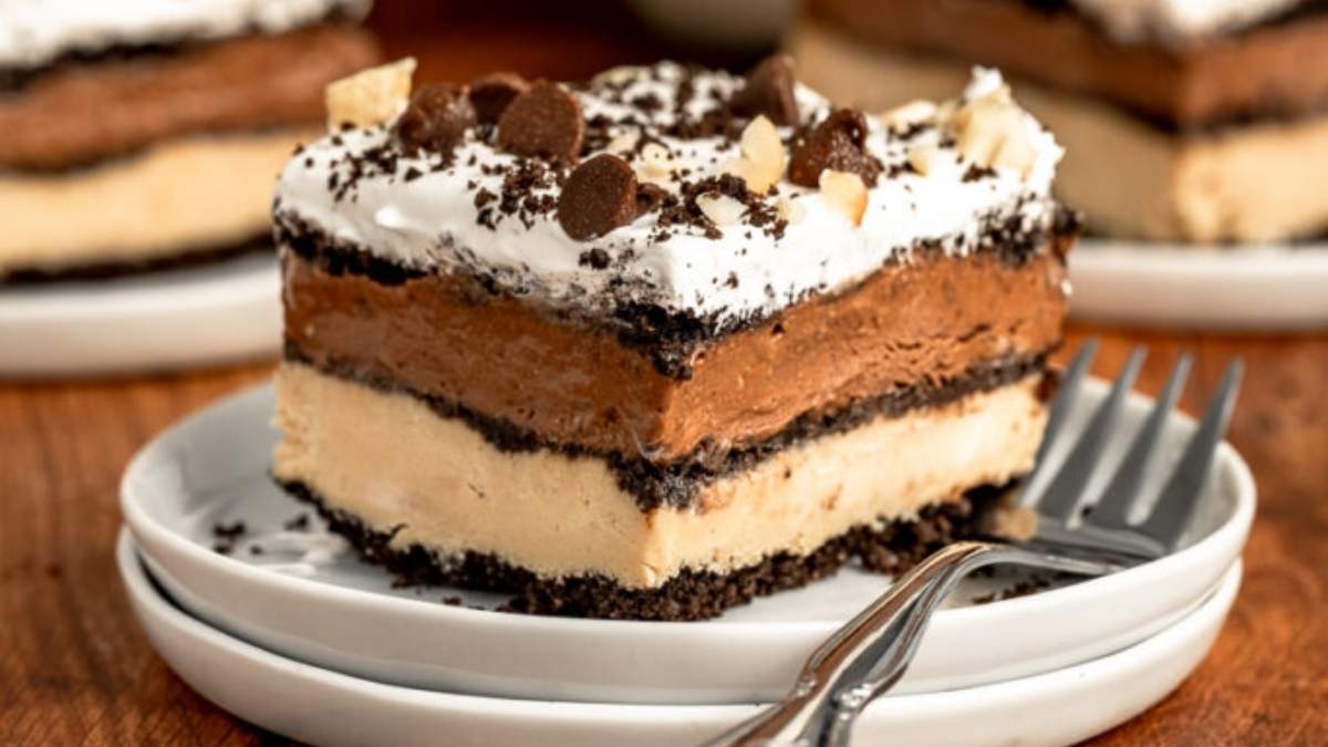A delectable slice of chocolate ice cream cake on a plate, showcasing the magic of no-bake desserts.