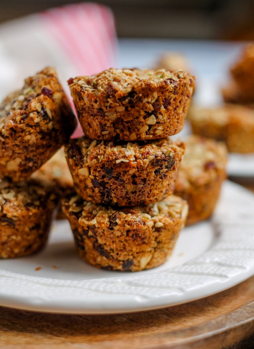 A stack of granola muffins, inspired by the Aussie Bites copycat recipe, displayed elegantly on a plate.
