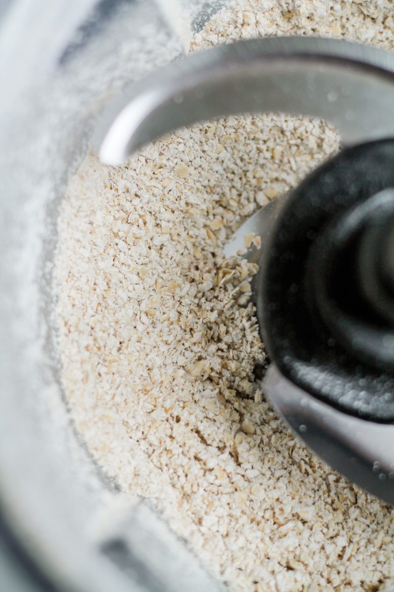 A close up of a food processor with Aussie Bites copycat recipe oats in it.