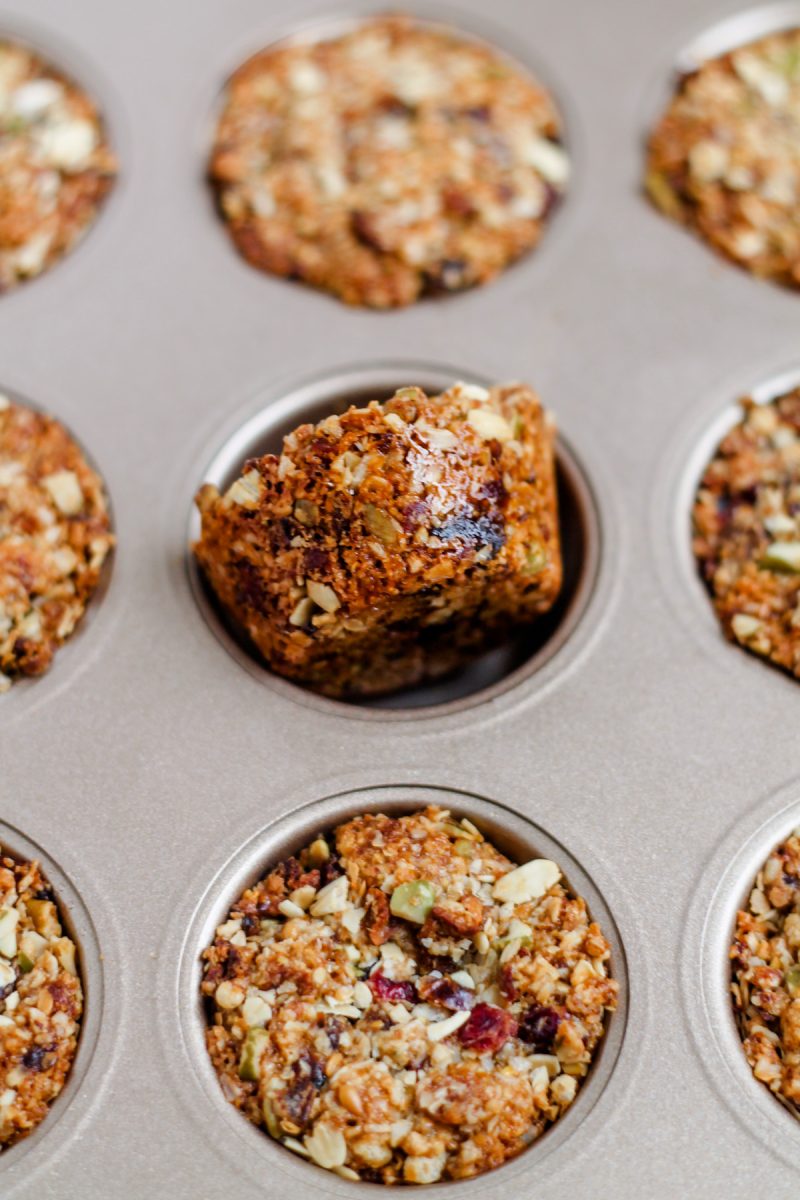 Aussie Bites copycat recipe transformed into granola muffins baked in a muffin tin.